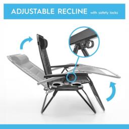 Harbour Housewares 2 Piece Padded Zero Gravity Chair Set in Black - thumbnail 4