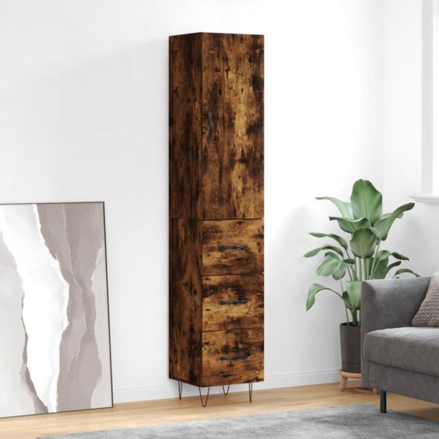 Berkfield Home Highboard Smoked Oak 34.5x34x180 cm Engineered Wood in Brown - image 1