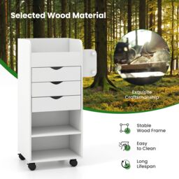 Gymax Rolling File Storage Cart Craft Utility Cart With Dowel Rods 3 Drawers in White - thumbnail 5