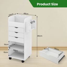 Gymax Rolling File Storage Cart Craft Utility Cart With Dowel Rods 3 Drawers in White - thumbnail 6