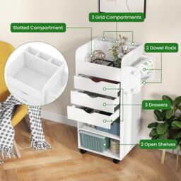 Gymax Rolling File Storage Cart Craft Utility Cart With Dowel Rods 3 Drawers in White - thumbnail 3