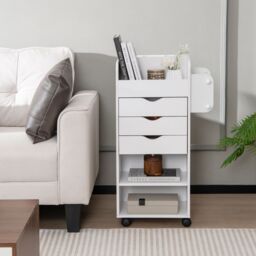 Gymax Rolling File Storage Cart Craft Utility Cart With Dowel Rods 3 Drawers in White - thumbnail 8