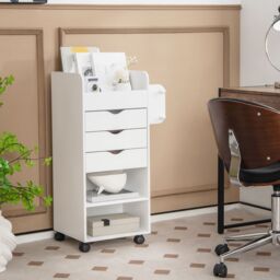 Gymax Rolling File Storage Cart Craft Utility Cart With Dowel Rods 3 Drawers in White - thumbnail 7