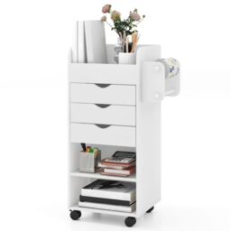 Gymax Rolling File Storage Cart Craft Utility Cart With Dowel Rods 3 Drawers in White