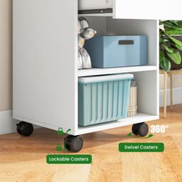 Gymax Rolling File Storage Cart Craft Utility Cart With Dowel Rods 3 Drawers in White - thumbnail 2