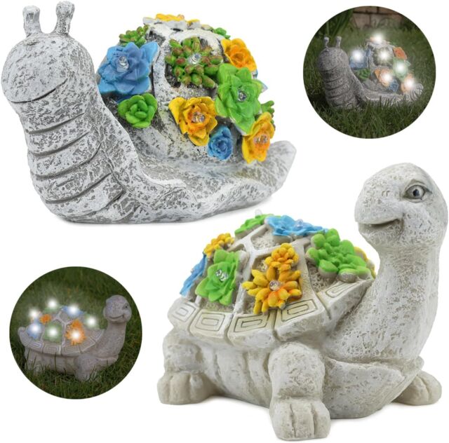 ILFD Group Ltd Solar Tortoise & Snail Garden Ornaments in Grey - Size: 1 Pack - image 1