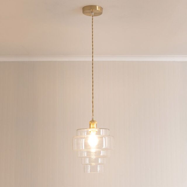 ValueLights Lane Glass 5 Tier Shade Brushed Gold Single Ceiling Pendant Light in Clear - image 1