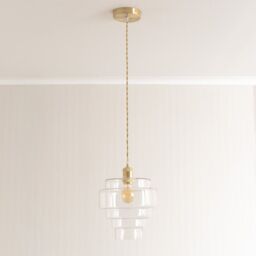 ValueLights Lane Glass 5 Tier Shade Brushed Gold Single Ceiling Pendant Light in Clear - thumbnail 3