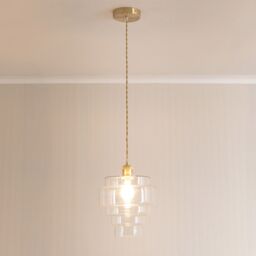 ValueLights Lane Glass 5 Tier Shade Brushed Gold Single Ceiling Pendant Light in Clear - thumbnail 1