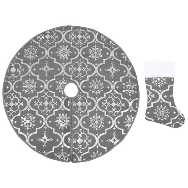 Berkfield Home Luxury Christmas Tree Skirt with Sock Grey 90 cm Fabric - image 1