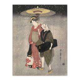 Artery8 Kitagawa Framed Wall Art Print Geisha Walking Through Snow At Night in Grey - Size: A4 - thumbnail 3