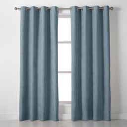Luxury Living Velvet Chenille Eyelet Curtains Ready Made Pair in Teal - Size: 142 cm width x 137 cm drop - thumbnail 3