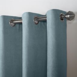 Luxury Living Velvet Chenille Eyelet Curtains Ready Made Pair in Teal - Size: 142 cm width x 137 cm drop - thumbnail 4
