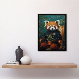 Artery8 Plant Lover Red Panda Kimono Surreal Portrait Framed Art Print in Blue - Size: A4 - thumbnail 4