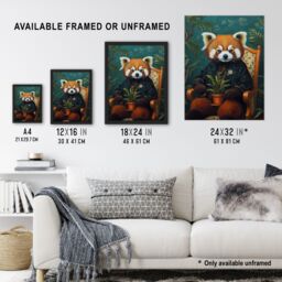 Artery8 Plant Lover Red Panda Kimono Surreal Portrait Framed Art Print in Blue - Size: A4 - thumbnail 3