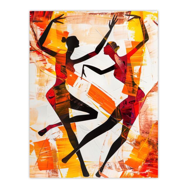 "Artery8 Two Dancers in Abstract Artwork Red Orange Bold Wall Art Print - Size: W18"" x H24""" - image 1