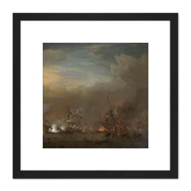 Artery8 Encounter During The Battle Of Kijkduin 8X8 Inch Square Wooden Framed Wall Art Print Picture with Mount in Black - image 1