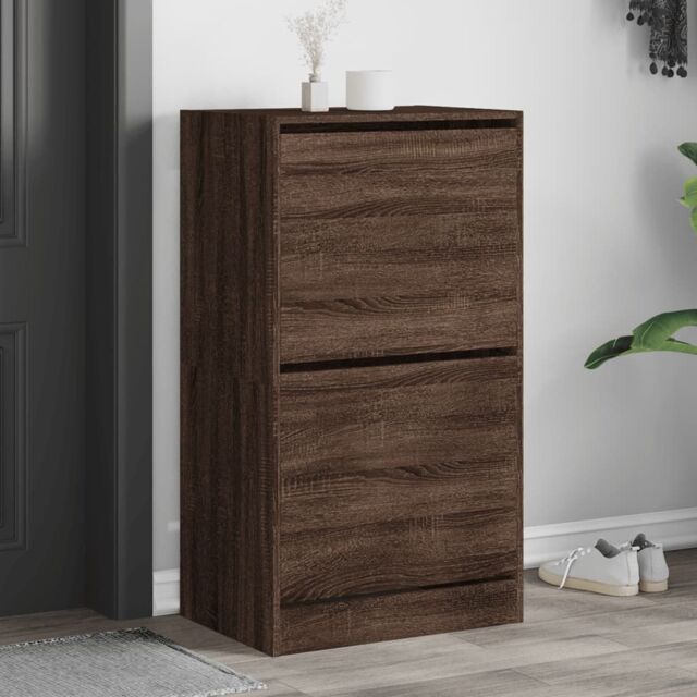 Berkfield Home Shoe Cabinet with 2 Flip-Drawers Brown Oak 60x42x108 cm - Size: 60 x 42 x 108 cm - image 1