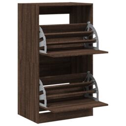 Berkfield Home Shoe Cabinet with 2 Flip-Drawers Brown Oak 60x42x108 cm - Size: 60 x 42 x 108 cm - thumbnail 5