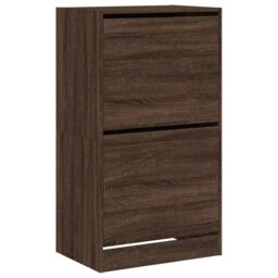 Berkfield Home Shoe Cabinet with 2 Flip-Drawers Brown Oak 60x42x108 cm - Size: 60 x 42 x 108 cm - thumbnail 2