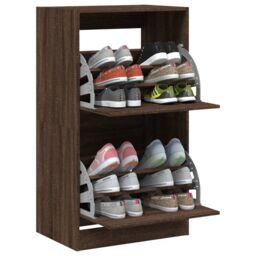 Berkfield Home Shoe Cabinet with 2 Flip-Drawers Brown Oak 60x42x108 cm - Size: 60 x 42 x 108 cm - thumbnail 4