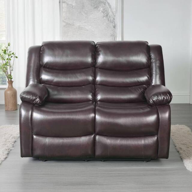 Furnishings For Less UK Cortland Leather Look 2 Seater Manual Reclining Sofa Brown - image 1