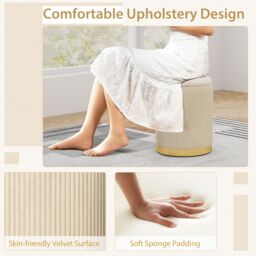 Costway 2 Pcs Velvet Round Footstools Nesting Storage Ottoman in Yellow - thumbnail 5