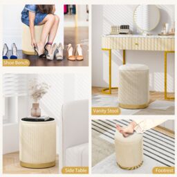 Costway 2 Pcs Velvet Round Footstools Nesting Storage Ottoman in Yellow - thumbnail 6