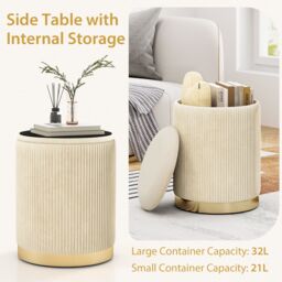 Costway 2 Pcs Velvet Round Footstools Nesting Storage Ottoman in Yellow - thumbnail 4