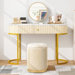 Costway 2 Pcs Velvet Round Footstools Nesting Storage Ottoman in Yellow - thumbnail 9