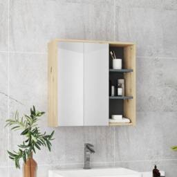 NESTLUNE Bathroom Cabinet Wall Mounted Mirror Storage in Light Oak - thumbnail 6