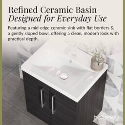 Balterley Contemporary Bathroom Wall Hung 2 Soft-Close Door Vanity Unit & Mid-Edge Basin, Charcoal Black, 600 mm in Black - thumbnail 7