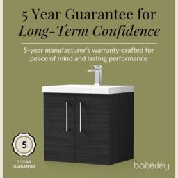 Balterley Contemporary Bathroom Wall Hung 2 Soft-Close Door Vanity Unit & Mid-Edge Basin, Charcoal Black, 600 mm in Black - thumbnail 6