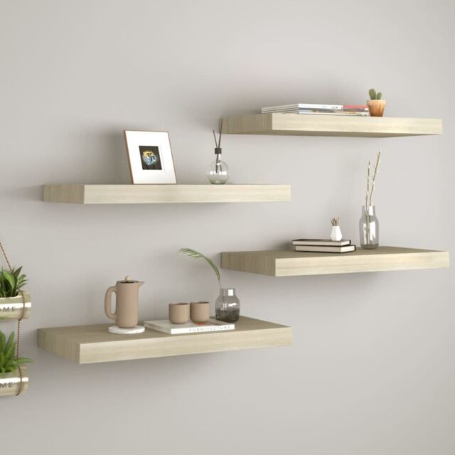 Berkfield Home Floating Wall Shelves 4 pcs Oak 60x23.5x3.8 cm MDF in Brown - image 1