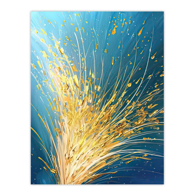"Artery8 Spray Golden Wheat Acrylic Painting Teal Harvest Wall Art Print in Blue - Size: W12"" x H16""" - image 1