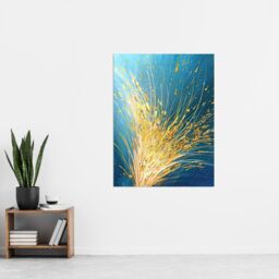 "Artery8 Spray Golden Wheat Acrylic Painting Teal Harvest Wall Art Print in Blue - Size: W12"" x H16""" - thumbnail 4
