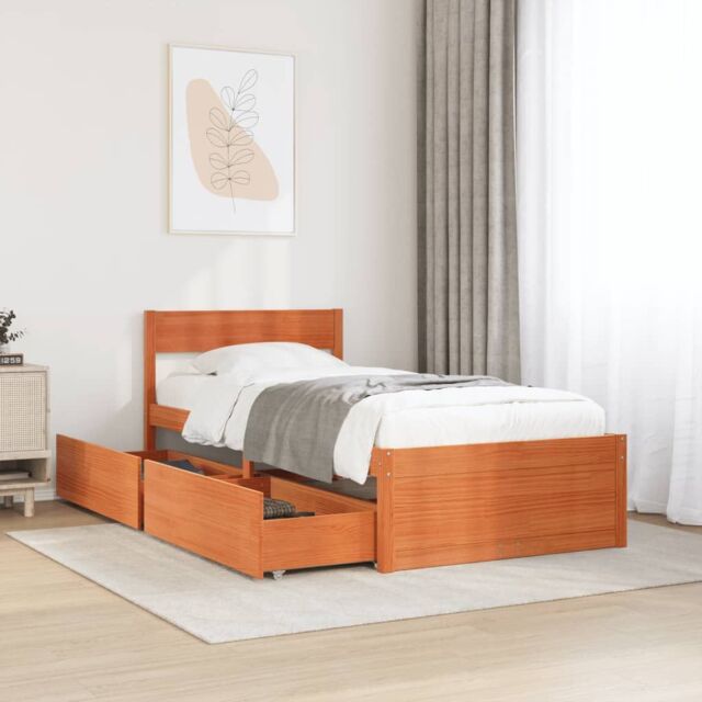 Berkfield Home Bed Frame without Mattress Wax Brown 90x200 cm Solid Wood Pine - image 1