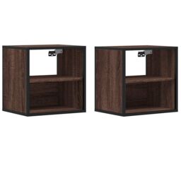 Berkfield Home Wall-mounted Bedside Cabinets 2 pcs Brown Oak 40x31x39.5 cm - thumbnail 2