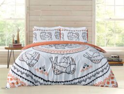 Smart Living Printed Reversible Polycotton Tribal Elephant Duvet Cover With Pillowcases in Burnt Orange - Size: Double - thumbnail 1