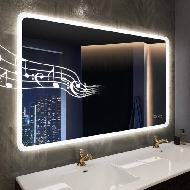 Dprodo Wall-Mounted Mirror with Bluetooth Speaker, 80CM X 60CM in White - Size: 80 cm x 60 cm - image 1