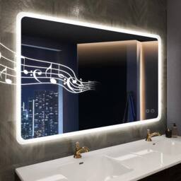 Dprodo Wall-Mounted Mirror with Bluetooth Speaker, 80CM X 60CM in White - Size: 80 cm x 60 cm - thumbnail 1