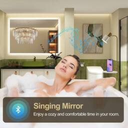 Dprodo Wall-Mounted Mirror with Bluetooth Speaker, 80CM X 60CM in White - Size: 80 cm x 60 cm - thumbnail 3