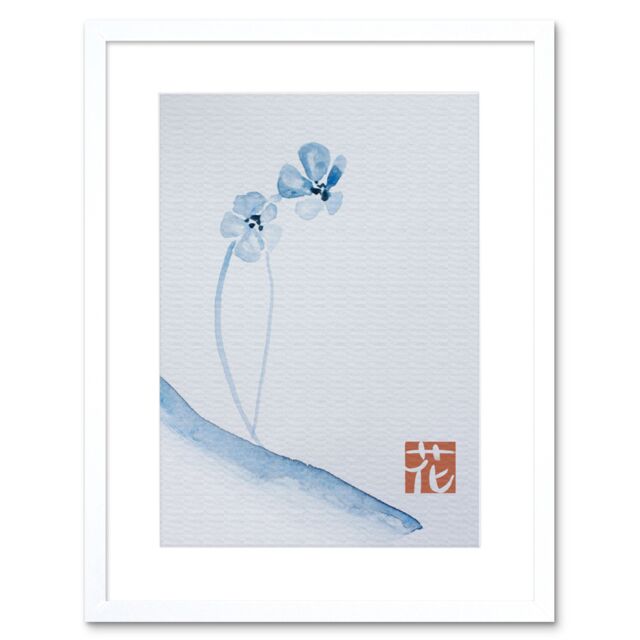 "Artery8 Wall Art Print Japan Watercolour Flower Art Framed 9x7 inch in White - Size: W7"" x H9""" - image 1