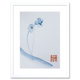 "Artery8 Wall Art Print Japan Watercolour Flower Art Framed 9x7 inch in White - Size: W7"" x H9""" - thumbnail 1