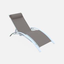sweeek Set Of 2 Aluminium & Textilene Sun Loungers 4 Reclining Positions in Beige - thumbnail 2