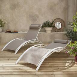 sweeek Set Of 2 Aluminium & Textilene Sun Loungers 4 Reclining Positions in Beige - thumbnail 6