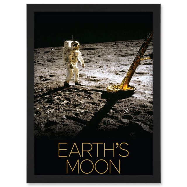 Artery8 NASA Our Solar System Moon Apollo 11 Lunar Module Buzz Aldrin Artwork Framed Wall Art Print A4 in Black - image 1