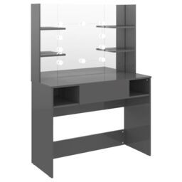 Berkfield Home Makeup Table with LED Lights 100x40x135 cm MDF Shining Grey - Size: 100 x 40 x 135 cm - thumbnail 2