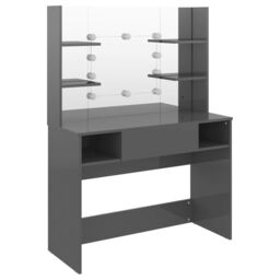 Berkfield Home Makeup Table with LED Lights 100x40x135 cm MDF Shining Grey - Size: 100 x 40 x 135 cm - thumbnail 5
