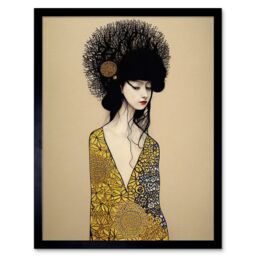 "Artery8 Wall Art Print The Goddess in Gold Black Klimt Style Robe Art Framed - Size: W12"" x H16""" - thumbnail 1